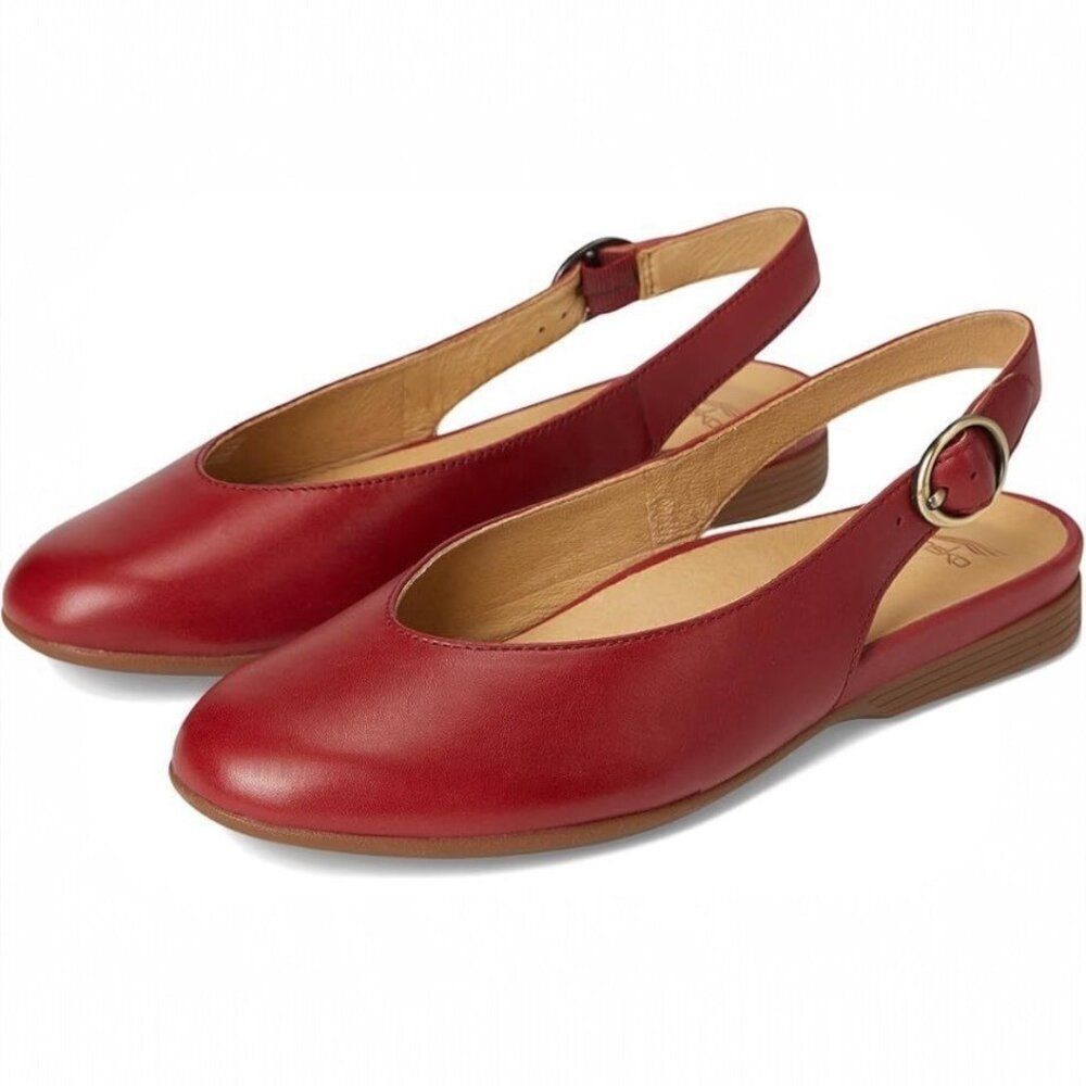 Dansko Lea Supportive Red Burnished Nappa Leather Slingback Flats Womens 42 EU